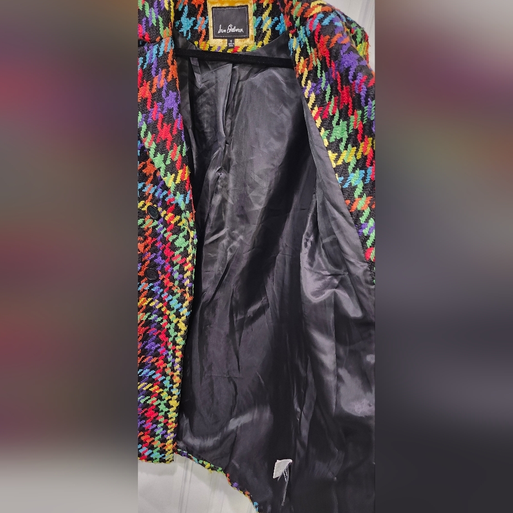 Sam Edelman Women's Double-Breasted Plaid Colorful Houndstooth Coat Size 8 - Picture 7 of 9